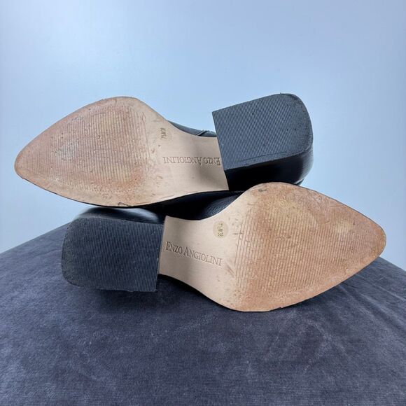 Enzo Angiolini Black Leather Pointed Toe Block Heel Ankle Boots - Picture 8 of 10